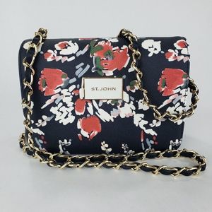St.John Navy Floral Print Shoulder Bag Clutch New
